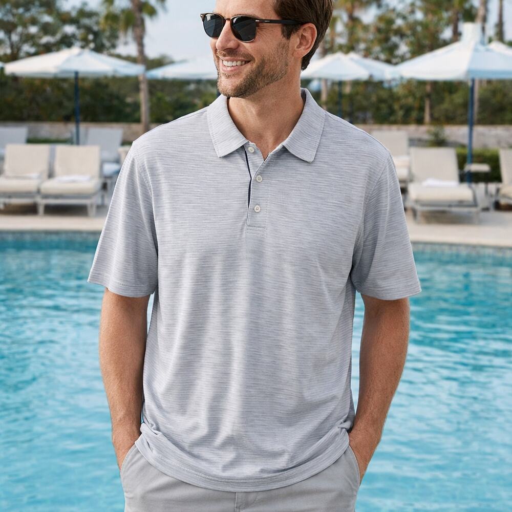 Bugatchi Men’s XX-Large Grey Short Sleeve Polo Shirt 3-Button 100% Cotton